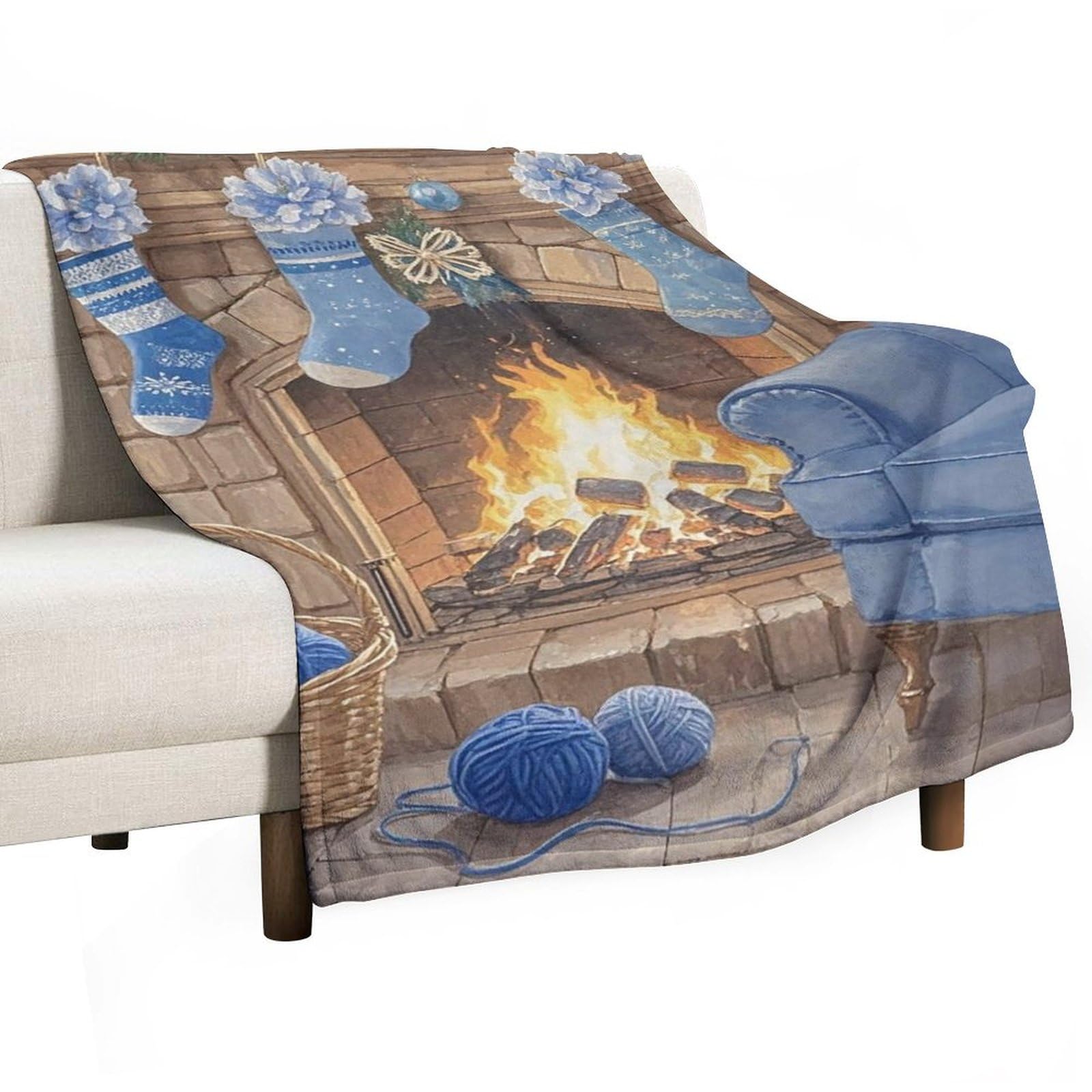 Couverture en flanelle bleu de Noël 100x150 cm douce pour lit et canapé