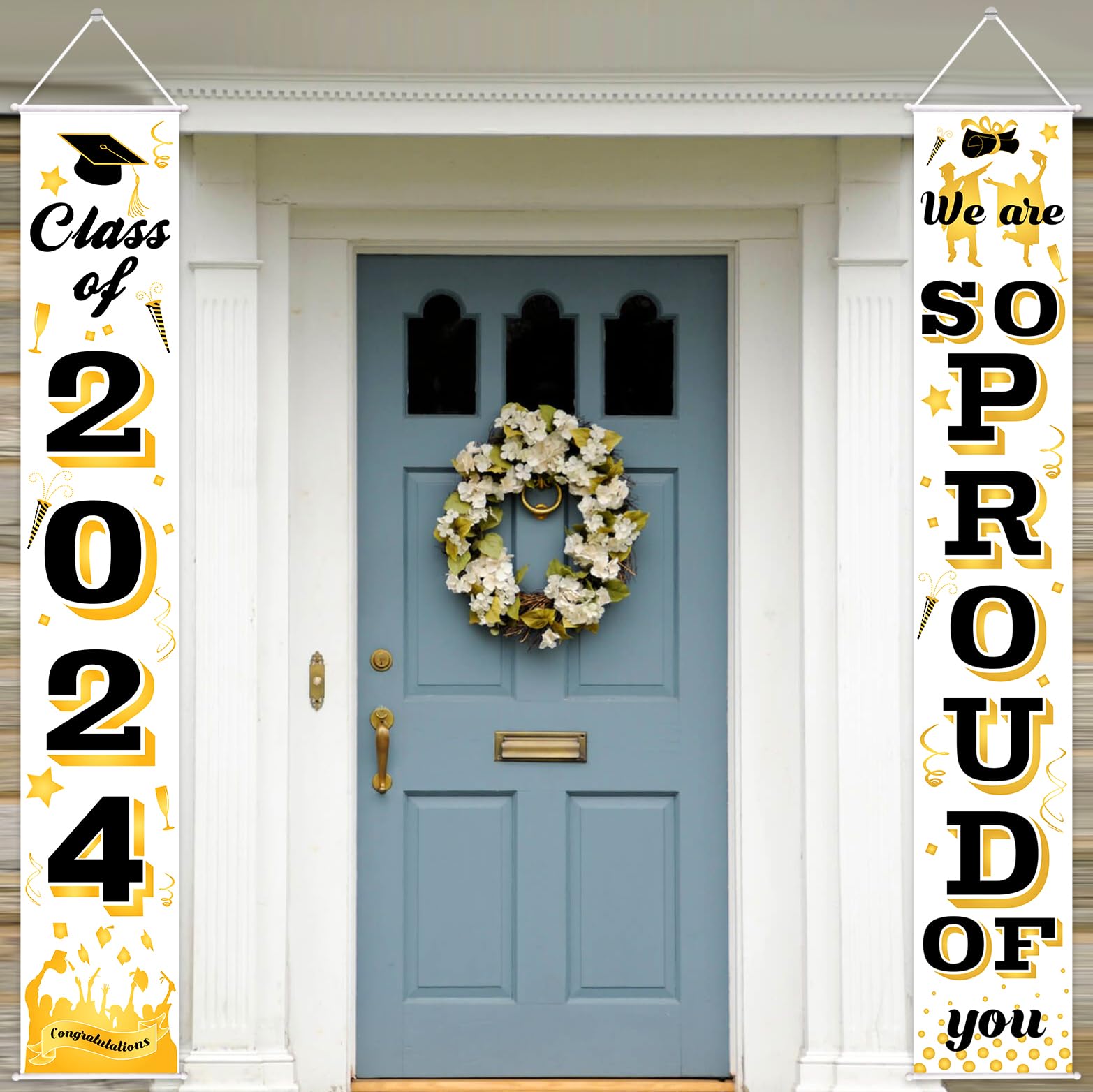 Graduation Party Decorations 2024, Congrats Class of 2024 Backdrop, 2024 Graduation Banner Party Decorations Front Door Porch Sign for Indoor/Outdoor Background for 2024 Graduation Party Supplies
