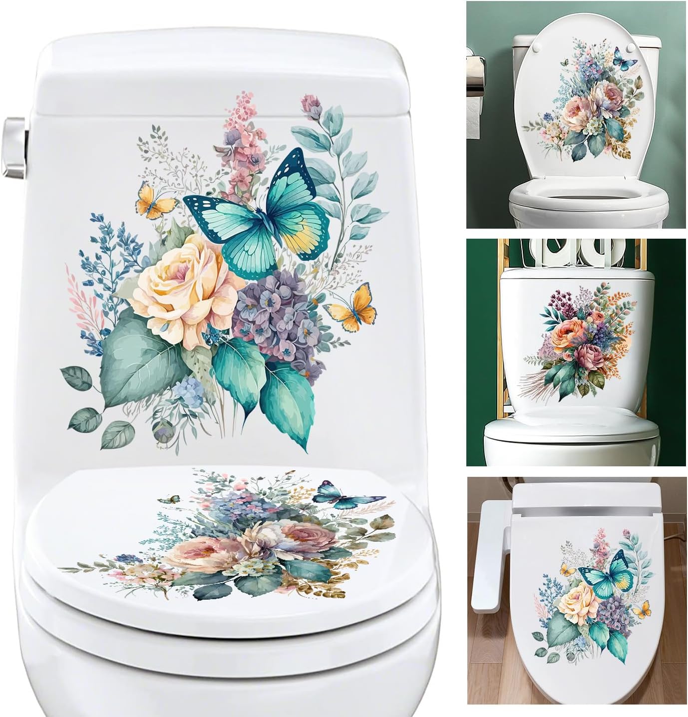 Birds Flowers Butterfly Toilet Seat Lid Stickers Self
