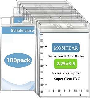 Vertical ID Badge Holders with Soft Edge (Sealable Fits 2.25x3.5 Inch Insert) (100 Pack), Waterproof ID Card Holder, Name Tag Holder, Name Badge Holders, Zipper Plastic Badge Holder