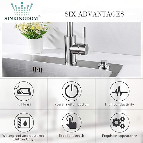 Miniatura 5 de SinkTop - Kit de interruptor de aire (botón largo de latón completo) para eliminación, salida doble, (negro mate)