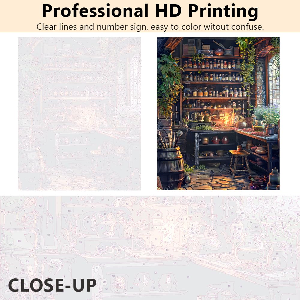 TISHIRON Pittura astratta con i numeri, per adulti, Fantasy Adult Paint by Number Kits on Canvas, Magic Lab DIY Pittura acrilica con numeri per Home Wall Decor 40 x 50 cm (con cornice)