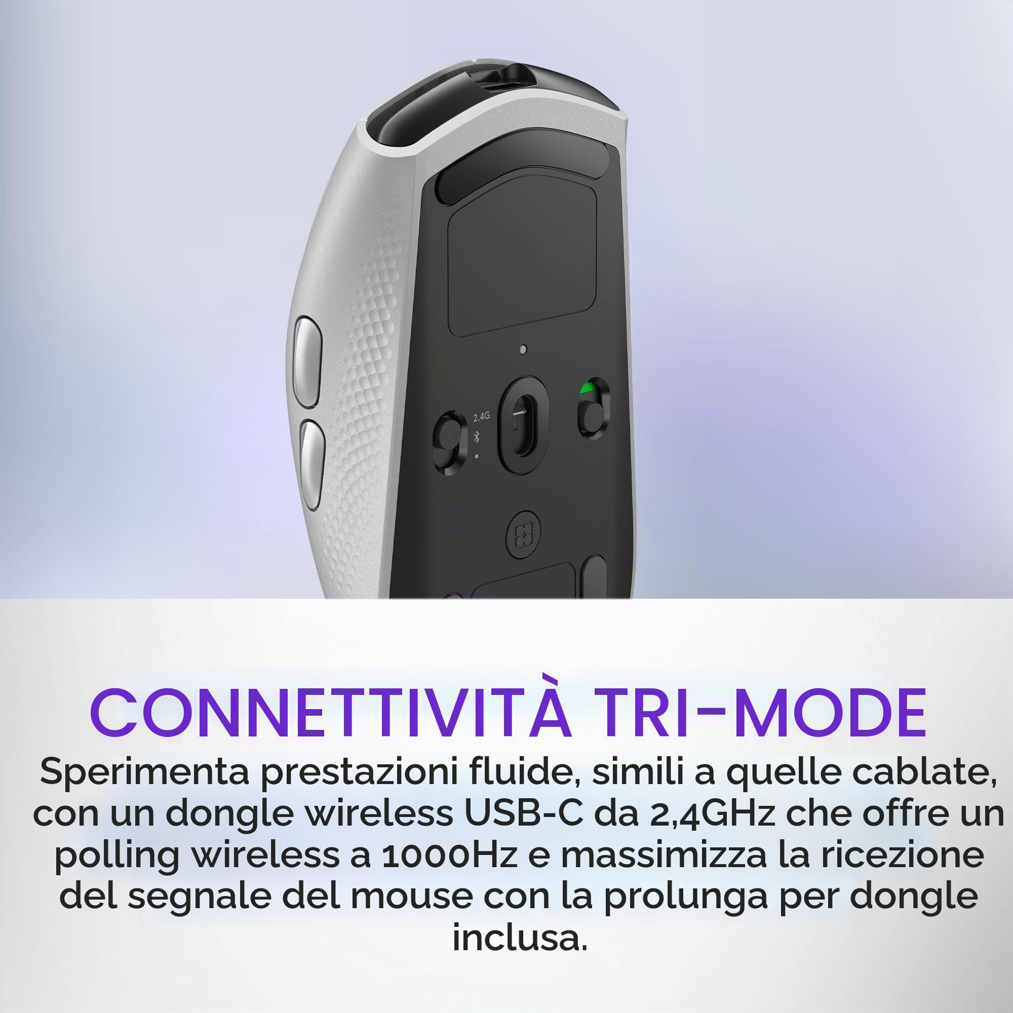 Alienware AW720M - Mouse da gioco wireless trimodale, wireless da 2,4 GHz, Bluetooth 5.1, 26.000 DPI, 8 pulsanti programmabili, adattatore di ricarica magnetico a scatto da USB-A a USB-C - Luce lunare