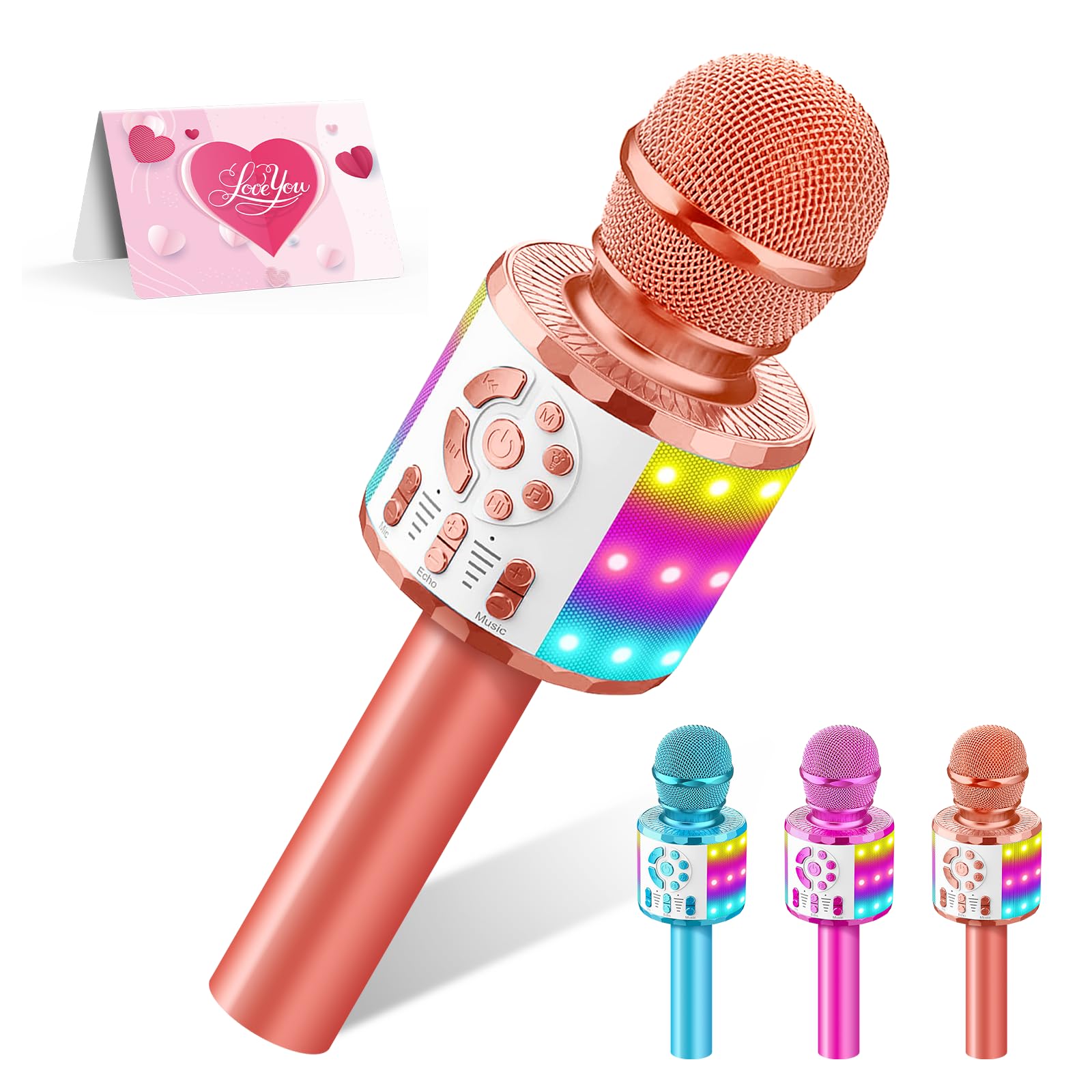 Kids Karaoke Bluetooth Microphone Toys for Girls Microphone Karaoke Machine with LED Light, Birthday Gift for Girls Boys 3 4 5 6 7 8 9 10 11 12 Year Old Kids Toys