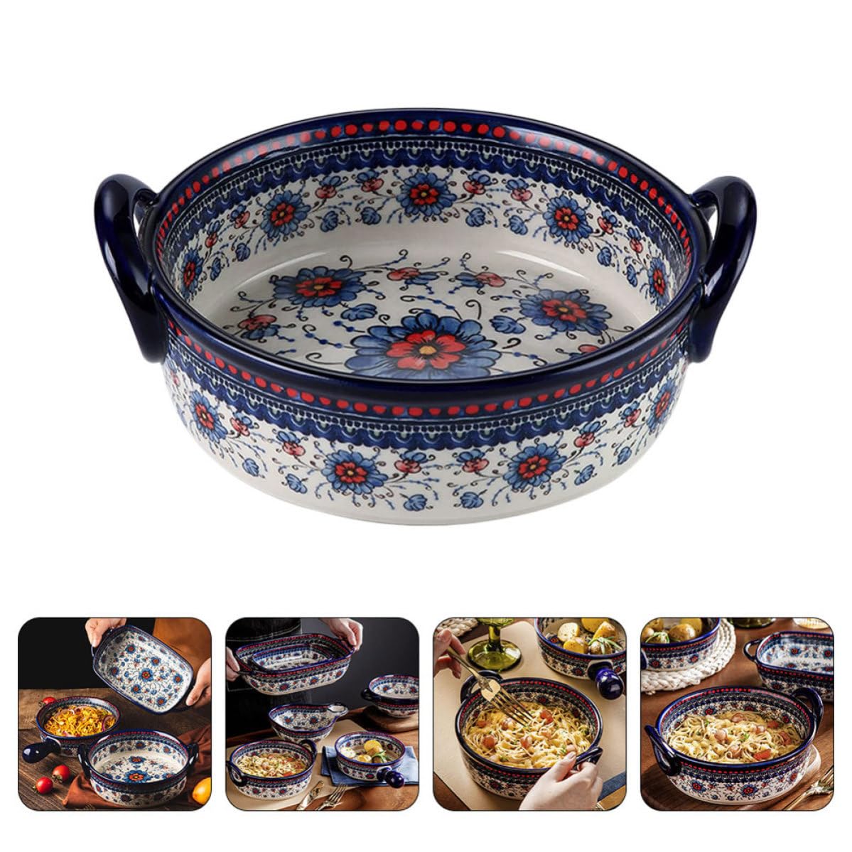 DOITOOL Keramik Backform mit Zwei Griffen 950ml Elegante Leicht zu Reinigende und Fleckenresistente Auflaufform für Küche und Haushalt