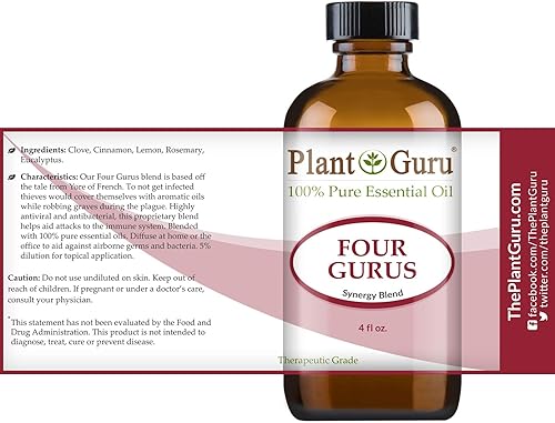 Miniatura 2 de Four Gurus - Mezcla de aceites esenciales de 4 onzas, 100% puro, natural, de grado terapéutico, mezclado con clavo, canela, limón, romero y