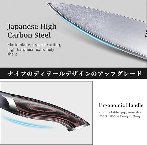 Miniatura 10 de HOSHANHO Cuchillo de pelar japonés de 3.75 pulgadas, cuchillo de cocina pequeño de acero inoxidable de alto carbono, cuchillo de fruta ultra afilado