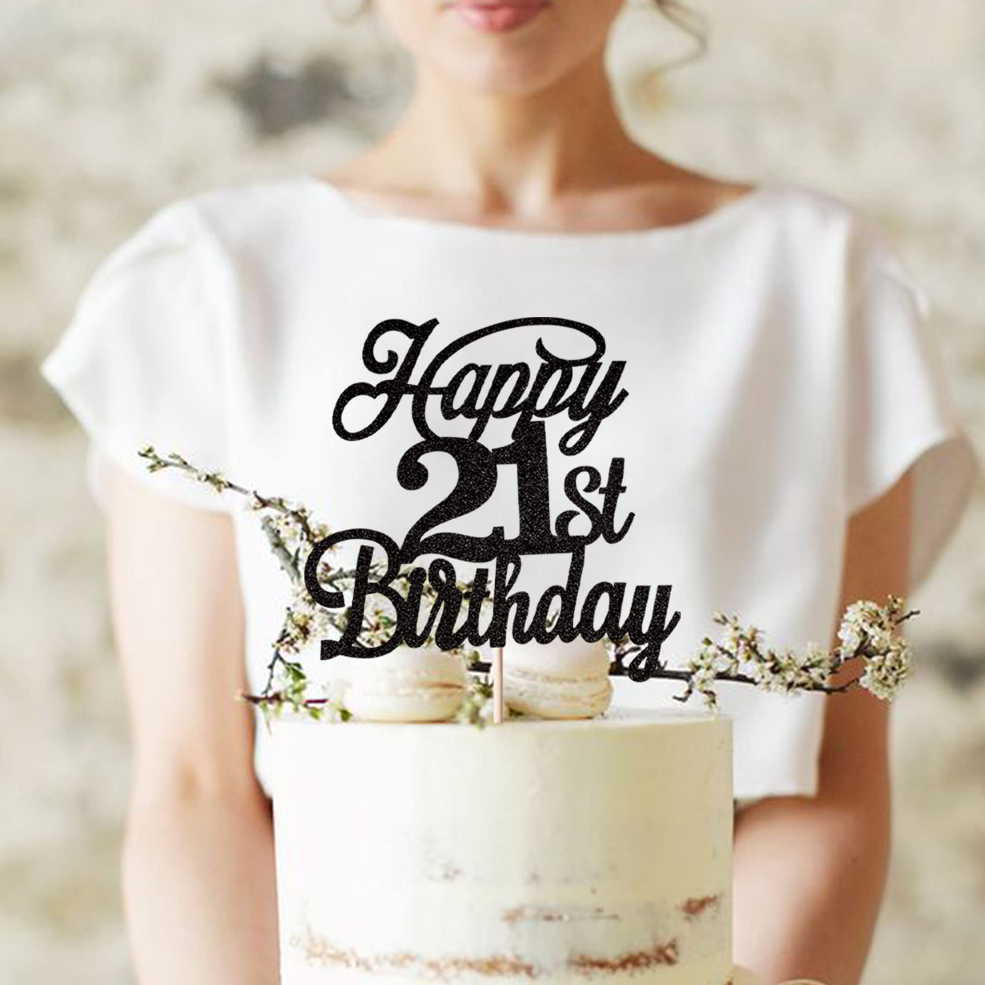 This Guy Is Officially 21 Cake Topper - Men's 21st Birthday Decor Black Glitter