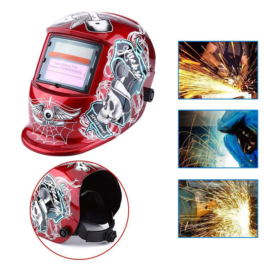 Ejoyous Careta Soldar Automatica, Máscara de Soldadura Protección de Soldador Energía Soldar para Más Modos TIG MIG MAG, Pirata Rojo, Amplia Sombra 4/9-13
