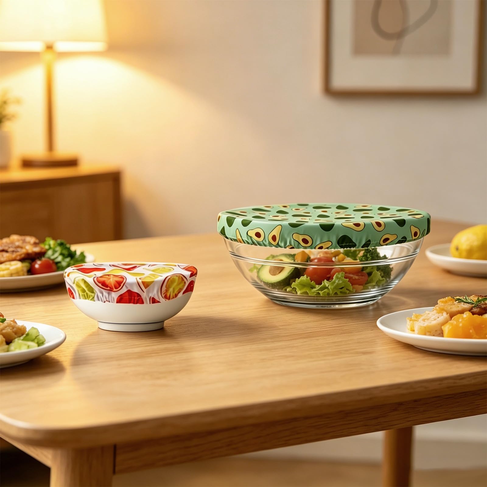 Lot de 5 housses de protection alimentaires en coton, réutilisables, avec élastique, convient pour 10, 15, 20, 25, 30 cm, imperméables, pour panier de fermentation, bols, casseroles