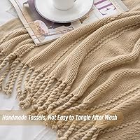 Vista 6 de BATTILO HOME Tan Throw Blanket for Couch, Knitted Boho Tan Throw Blankets for Bed Sofa, Decorative Woven Throws with Tassel, Soft Warm Khaki Blanket