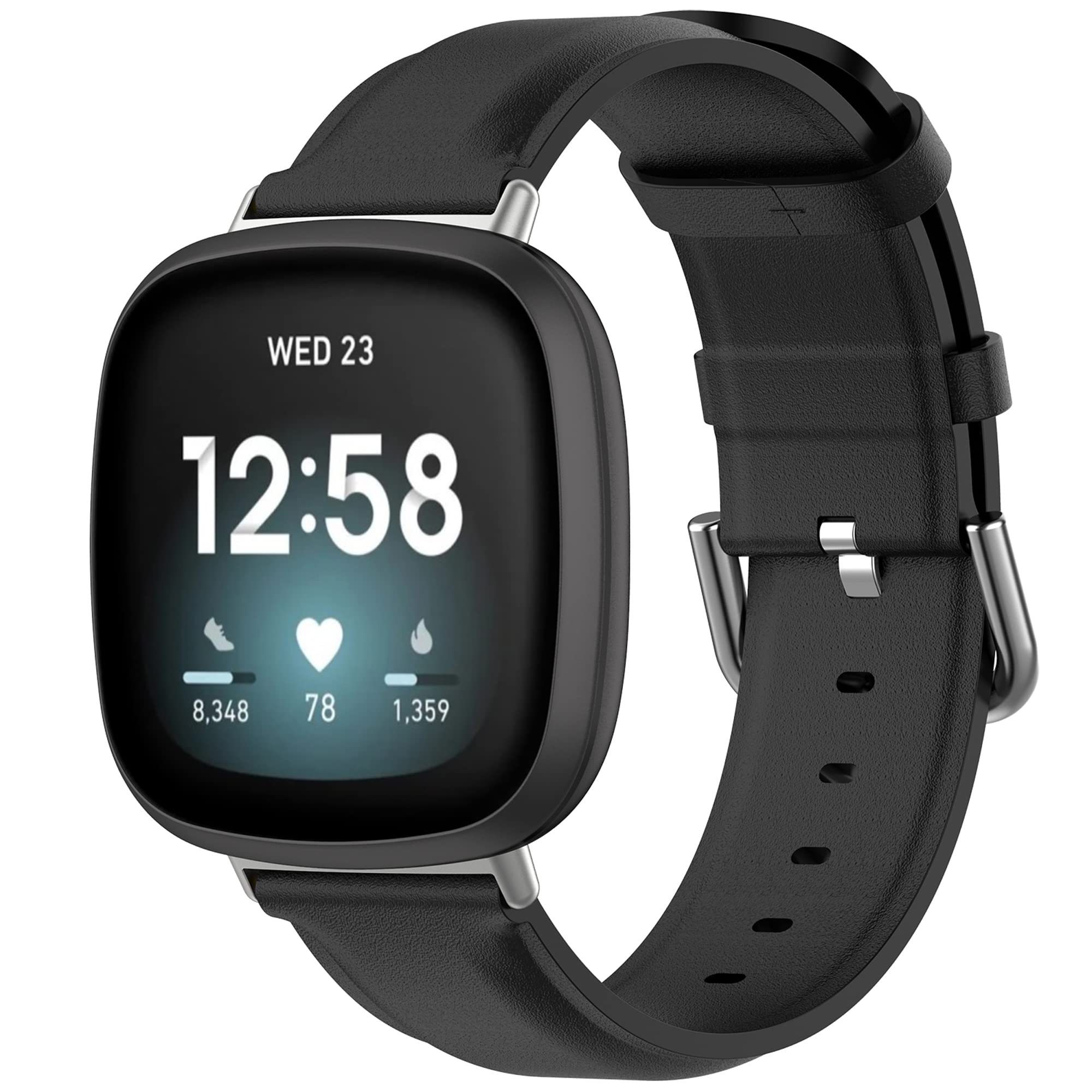 Fit for Fitbit Versa 4/Versa 3 Watch Bands Women Men, Stylish Leather Replacement Band Bracelet Straps Wrist Band Accessory Fit for Fitbit Sense/Sense 2 Smartwatch (Black)