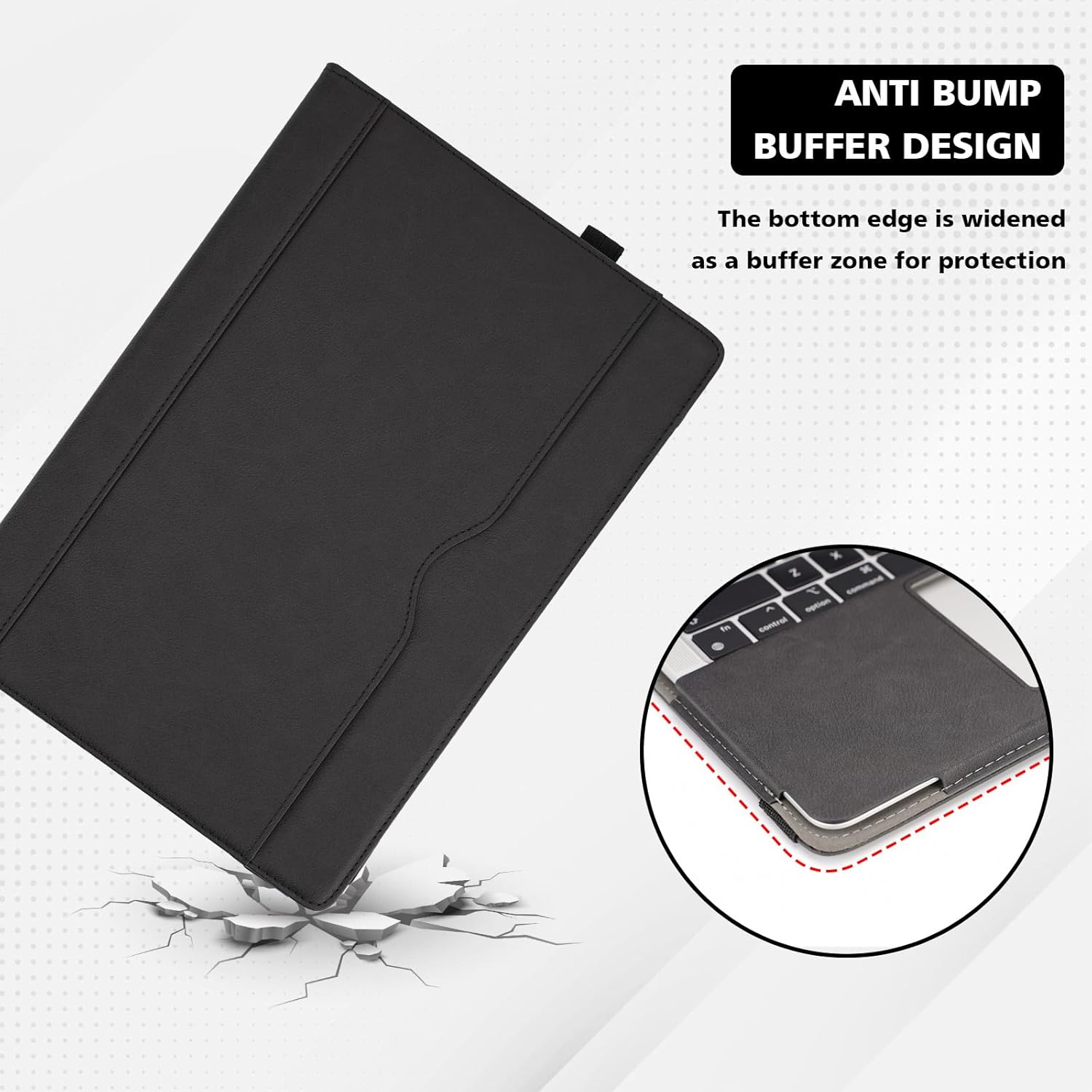 TYTX Compatible with MacBook Air 13 Inch Case, for Older Version 2010-2017 Release A1369 A1466, PU Leather Laptop Case with Pocket for Papers and Pen Holder, Black