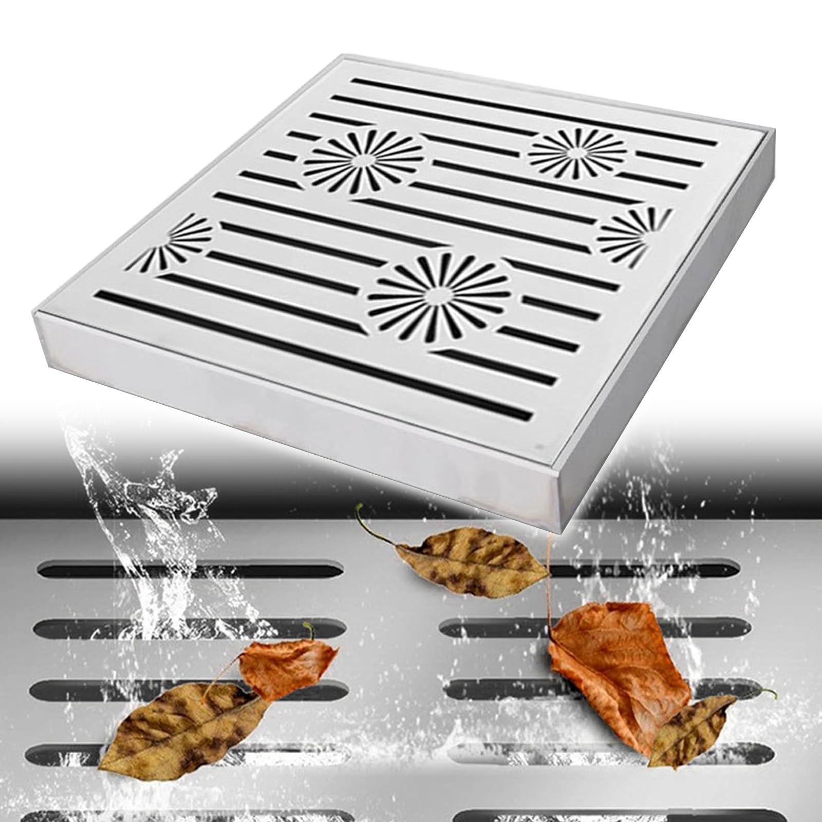 Chiusino Pozzetto a Canale Quadrato in Acciaio Inox, Pozzetto Giardino per Cortile, Garage, Fattoria, Patio, Marciapiede, Chiusino da 20x20 cm a 60x60 cm(40x40x3cm/16x16x1.2in)
