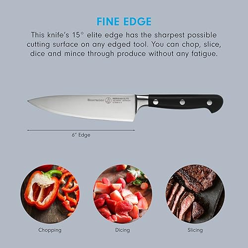 Miniatura 3 de Messermeister Meridian Elite - Cuchillo de chef Stealth de 6 pulgadas, hoja fina de aleación de acero alemán, resistente a la corrosión y fácil de