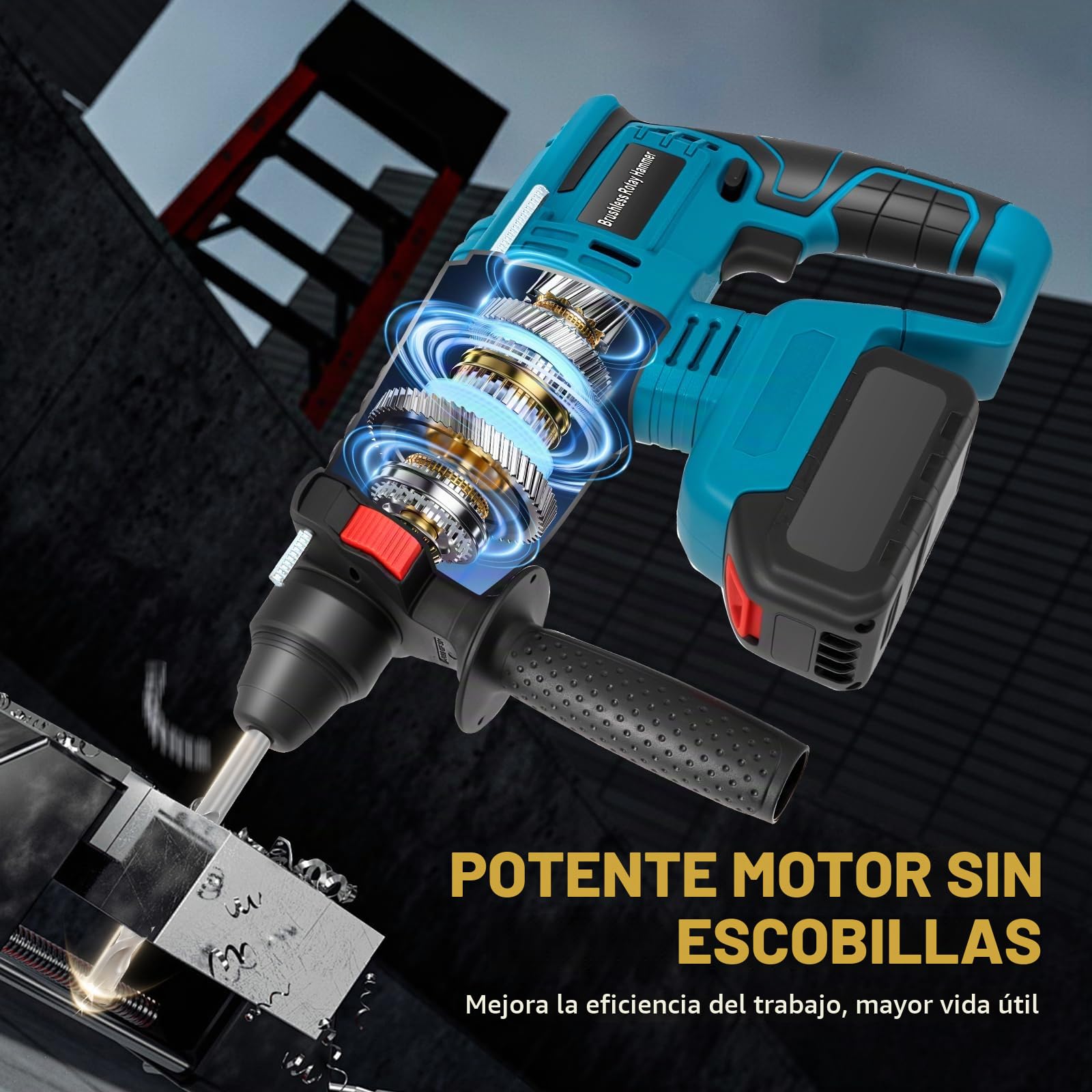 18V 2.5 J Taladro Percutor a Baterías Profesional, Compatible con Baterías Serie 18V BL, Incluye 10 Brocas, Mango Antivibraciones y Embrague de Seguridad
