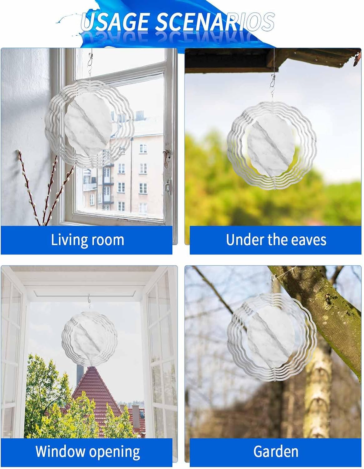 Abstract Wind Spinners, Modern Art Marble Style Hanging Wind Spinners for Yard and Garden 3D Stainless Steel Metal Sculptures Crafts Ornaments 12 Inch