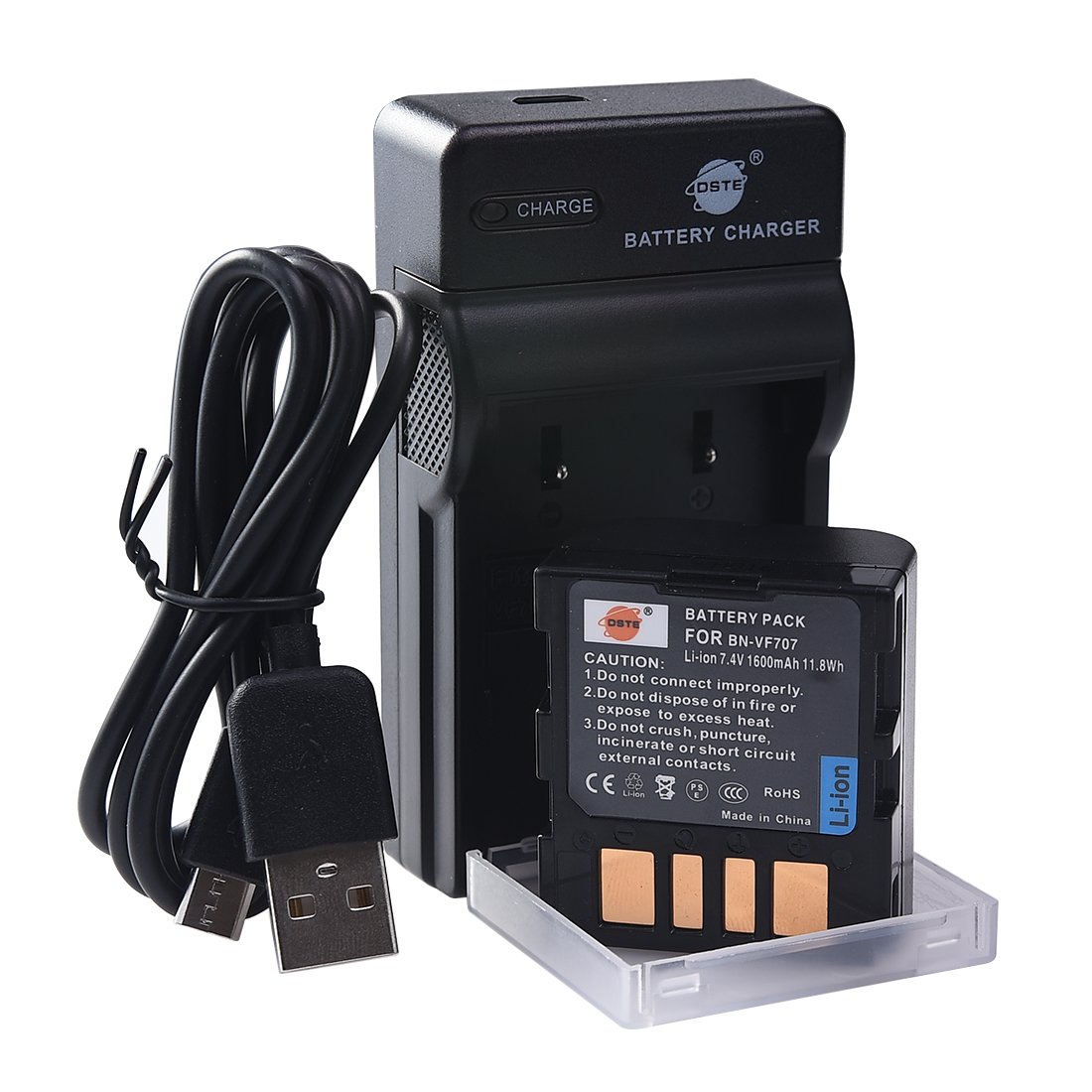 DSTE BN-VF707 - Batteria agli ioni di litio e caricatore micro USB compatibile per JVC BN-VF707U GR-D29 GR-D239 GR-D240 GR-D244 GR-D245 GR-D246 GR-D247 GR-D250 GR-D253 70 g D271