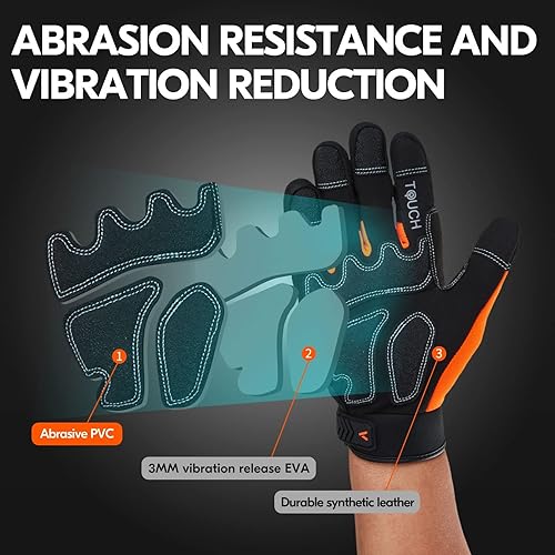 Miniatura 3 de Vgo... 1 par de guantes de trabajo de seguridad, guantes de mecánico, guantes de impacto, guantes antivibración, guantes de aparejo, resistentes