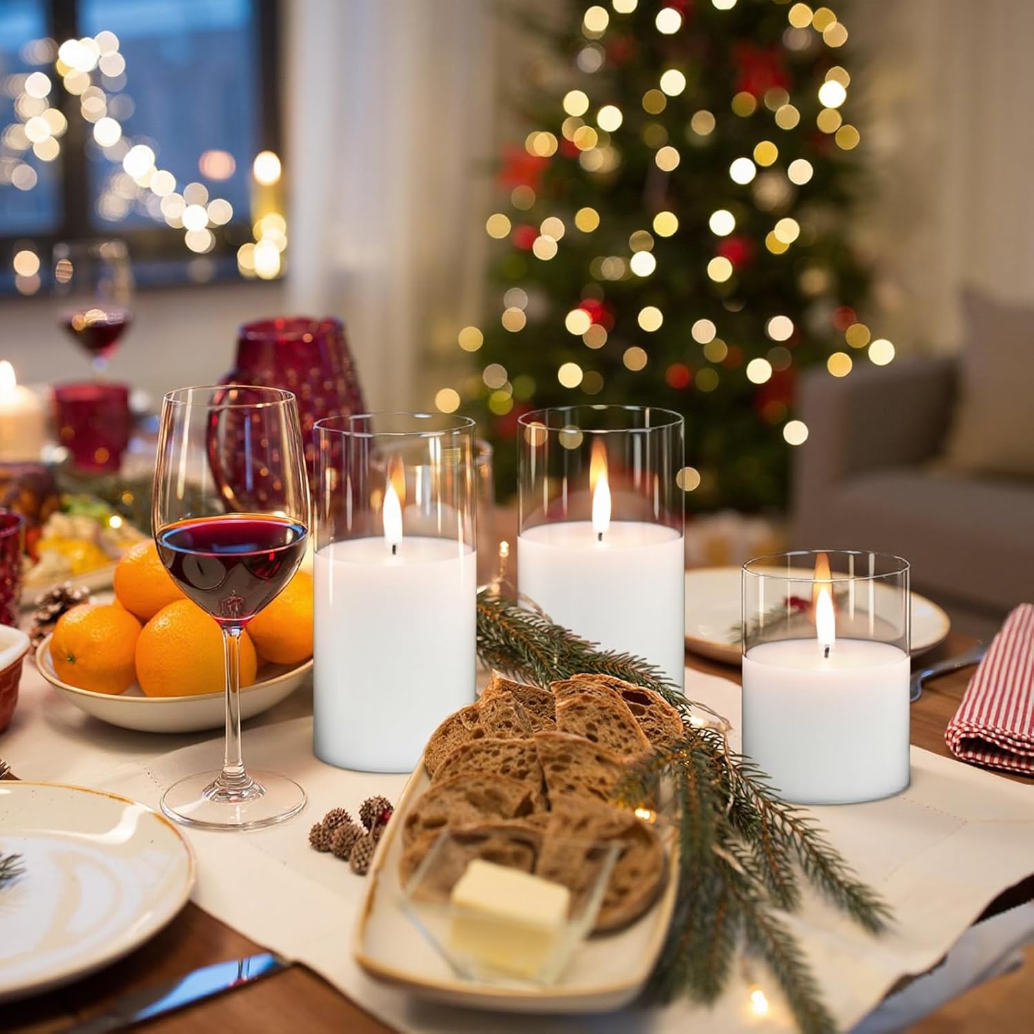 Rechargeable Candles with Remote Timer, Clear Glass Flameless Candles Flickering with Charging Cable, 3 Pack Real Wax LED Pillar Candle for Halloween Christmas Home Decor (D3” x H4”5”6”) - Image 6