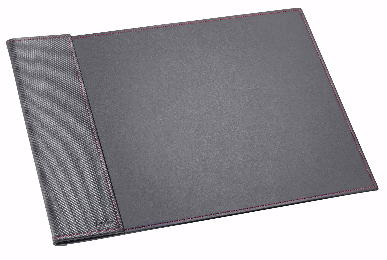 Läufer Concerto - Sottomano in pelle con calendario e blocco note, in vera pelle, nero, carbone, cuciture decorative rosa, realizzato a mano in Germania, 650 x 450 mm, nero con accento rosa