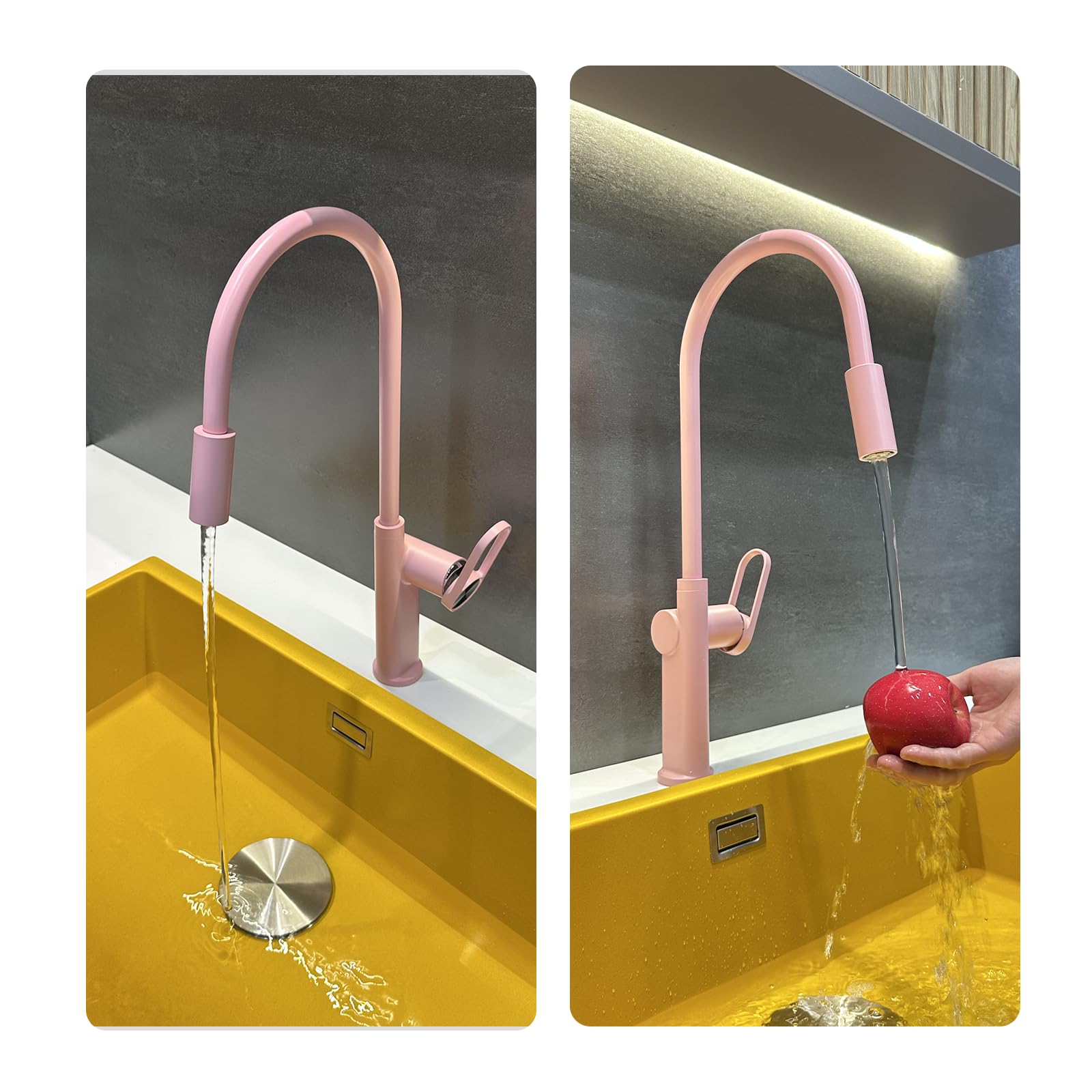 Grifo Cocina, Grifo Cocina Fregadero, Con Ducha De 2 Modos Mezclador Extraíble, Giratorio 360 Grados, Fria Y Caliente Grifo Monomando Lavabo, Fácil Instalación (Pink) | Mezclador monomando fregadero con dispensador extraíble, y giratorio a 360°, ajustable