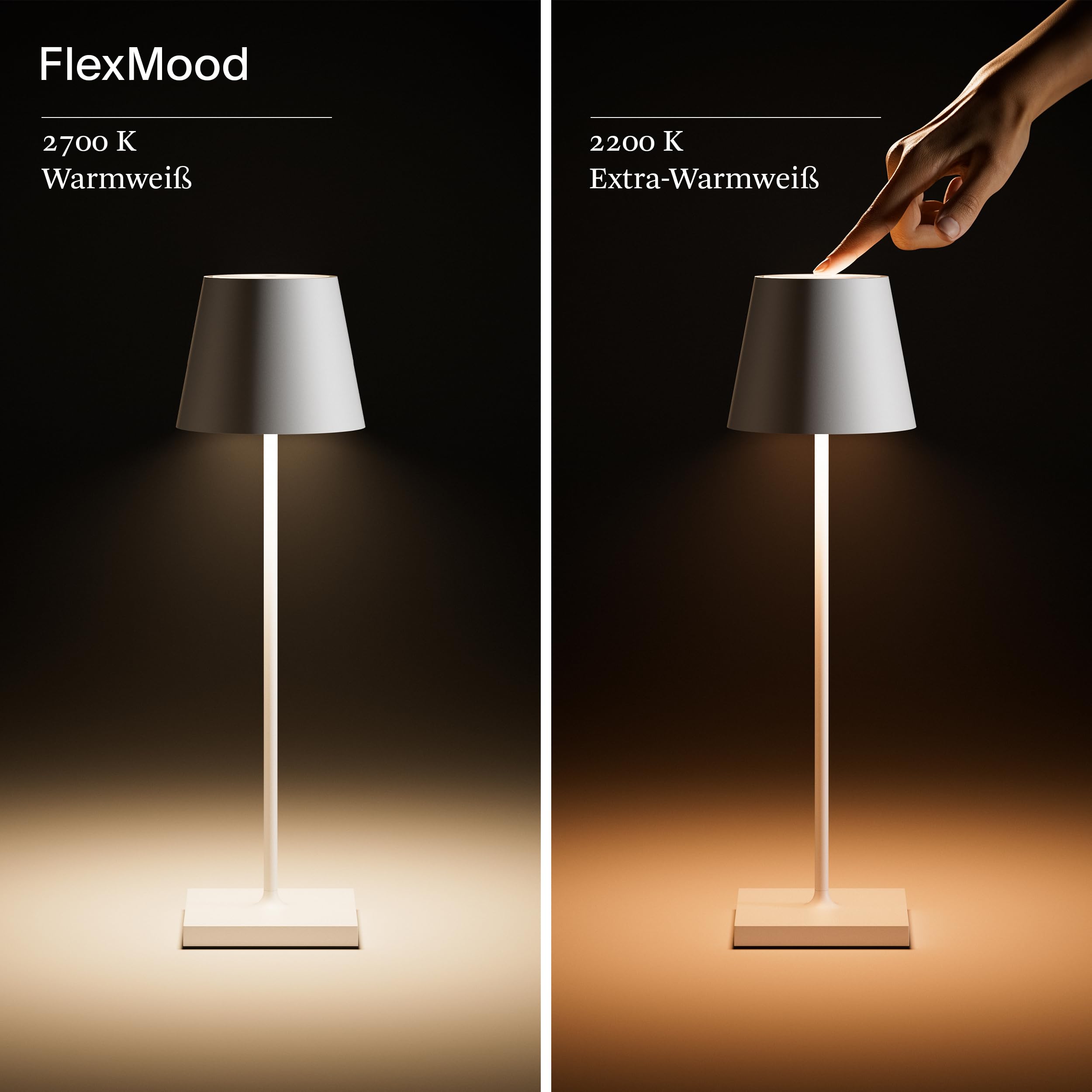 SIGOR 2 Stück Nuindie 2.0 - Dimmbare LED Akku-Tischlampe Indoor & Outdoor, IP54 spritzwassergeschützt, Höhe 38 cm, aufladbar mit USB-C, 12 h Leuchtdauer, schneeweiß