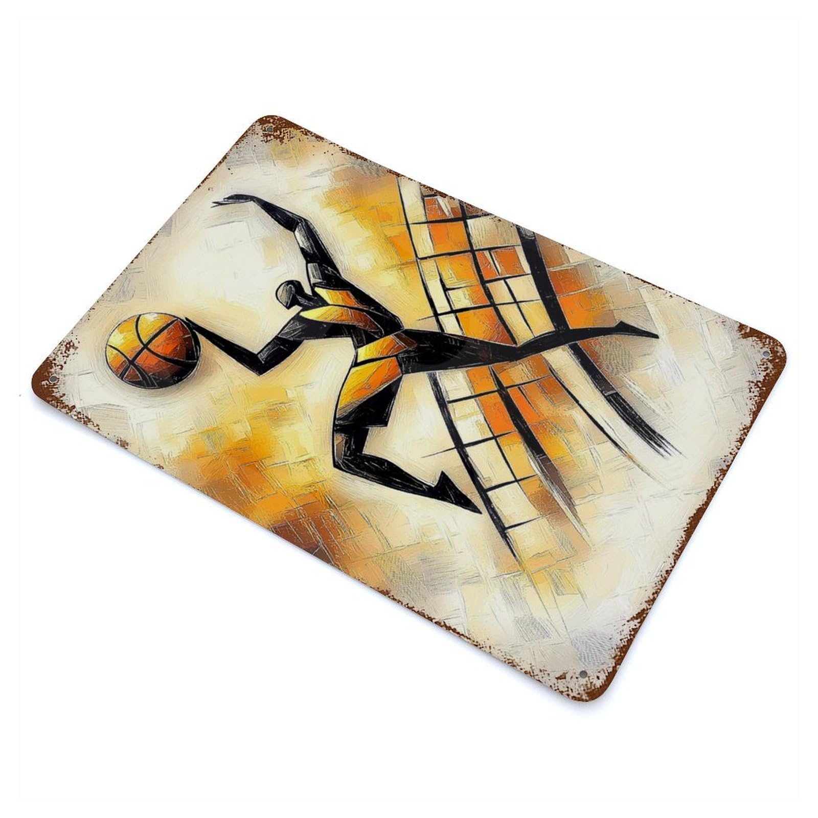 Dynamic Cubist Basketball Player in Motion Retro Metal Sign 11.8"x7.9", for Pub, Kitchen And Man Cave Decor, Industrial Home Decor