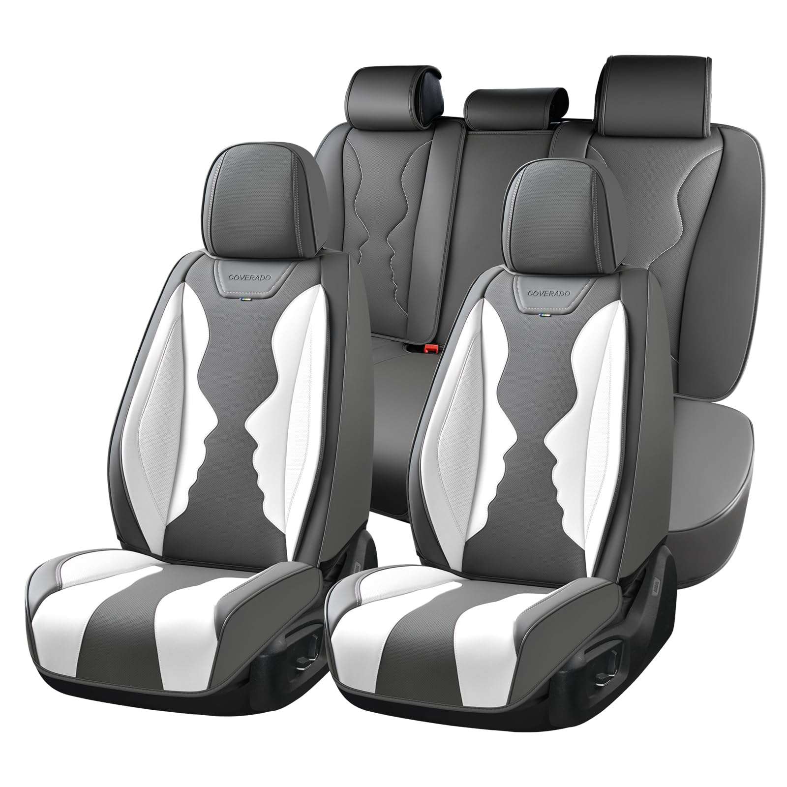 Coverado Car Seat Covers Full Set, Seat Covers for Cars, Front Seat Covers and Back Seat Cover Waterproof Leather Automotive Seat Cover, Universal Car Interior Protectors Cushion for Most Cars