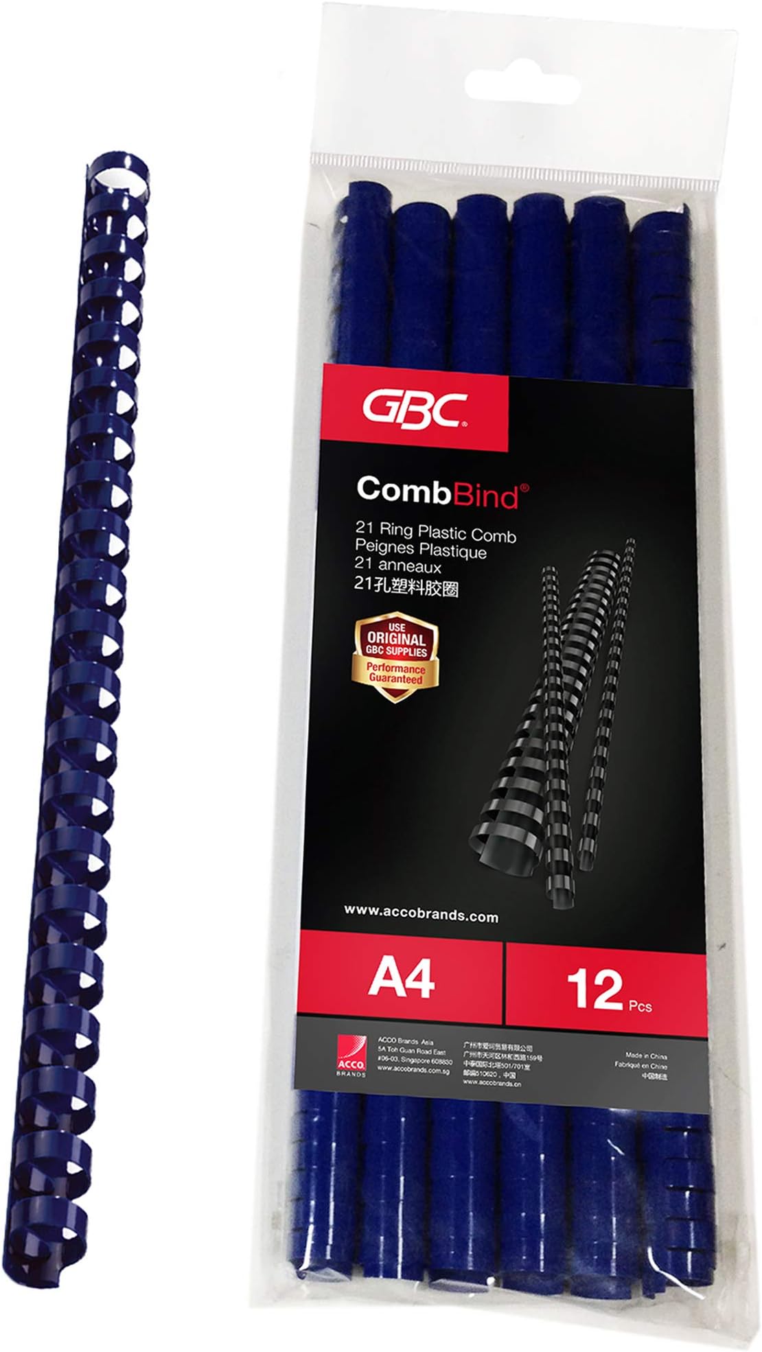 GBC Plastic Binding Combs 21R 16.0mm with 145 Sheet Capacity, Blue (Pack of 12)