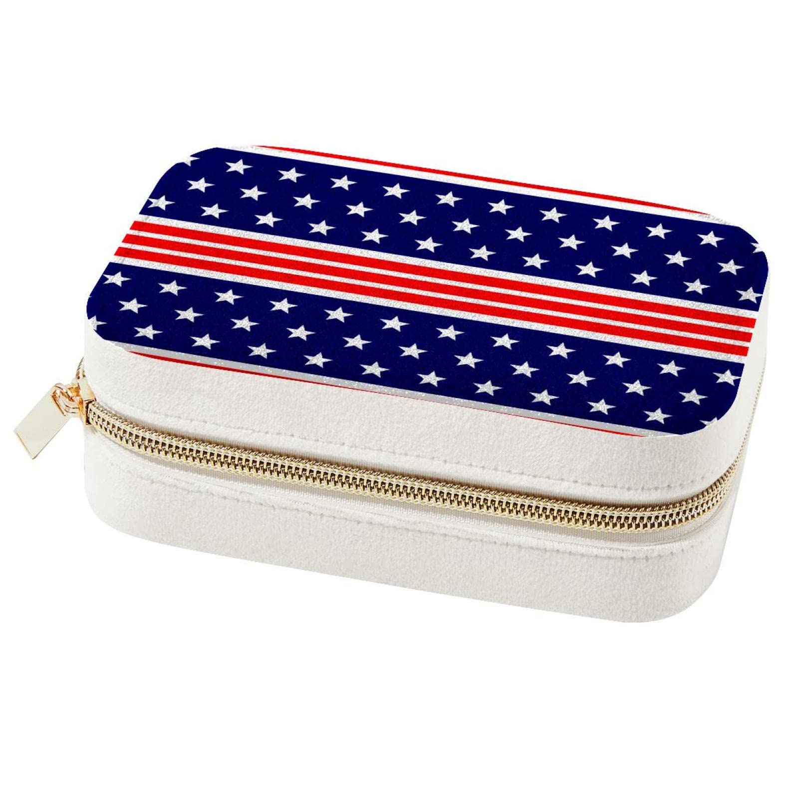 Boîte à bijoux de voyage drapeau USA pour bagues et colliers