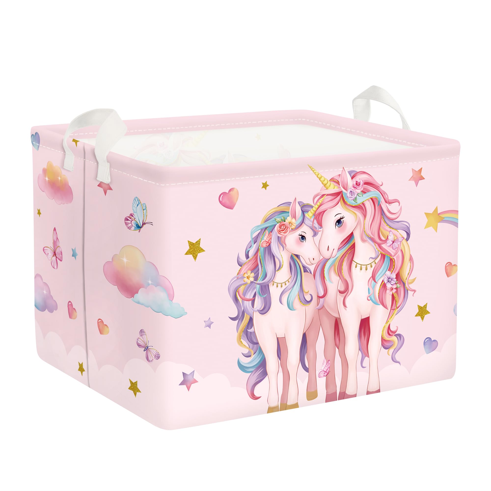 Clastyle Cestos Almacenaje Infantil Unicornio Rosa Cesta Ropa Sucia Plegable para Habitación Bebé Dormitorio Cajas de Almacenaje Juguetes para Chica, Estrella, 40x30x30 cm