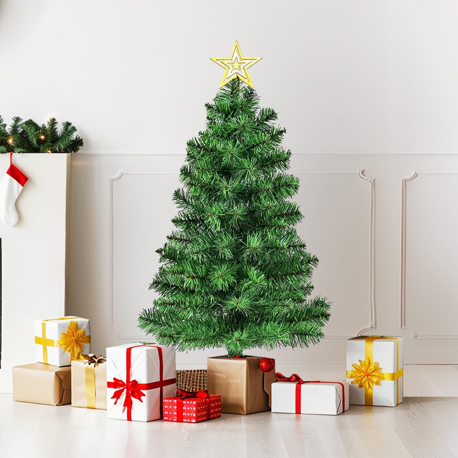 DUUDO Tabletop Premium Artificial 3Ft Small Mini Christmas Tree for Home, Office, Indoor and Outdoor Decor,Holiday Decoration,Easy Assembly Metal Hinges & Foldable Base.Green Tree