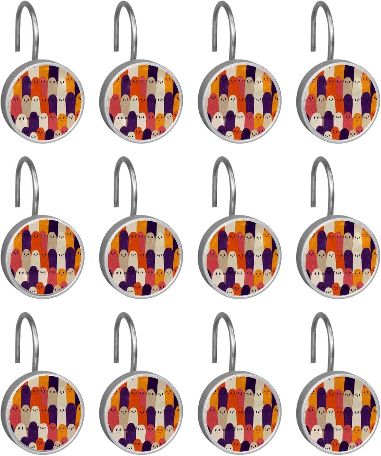 12PCS Cute Ghosts Helloween Shower Curtain Hooks Rings for Bathroom, Decorative Shower Curtain Hooks Rods Curtains and Liner