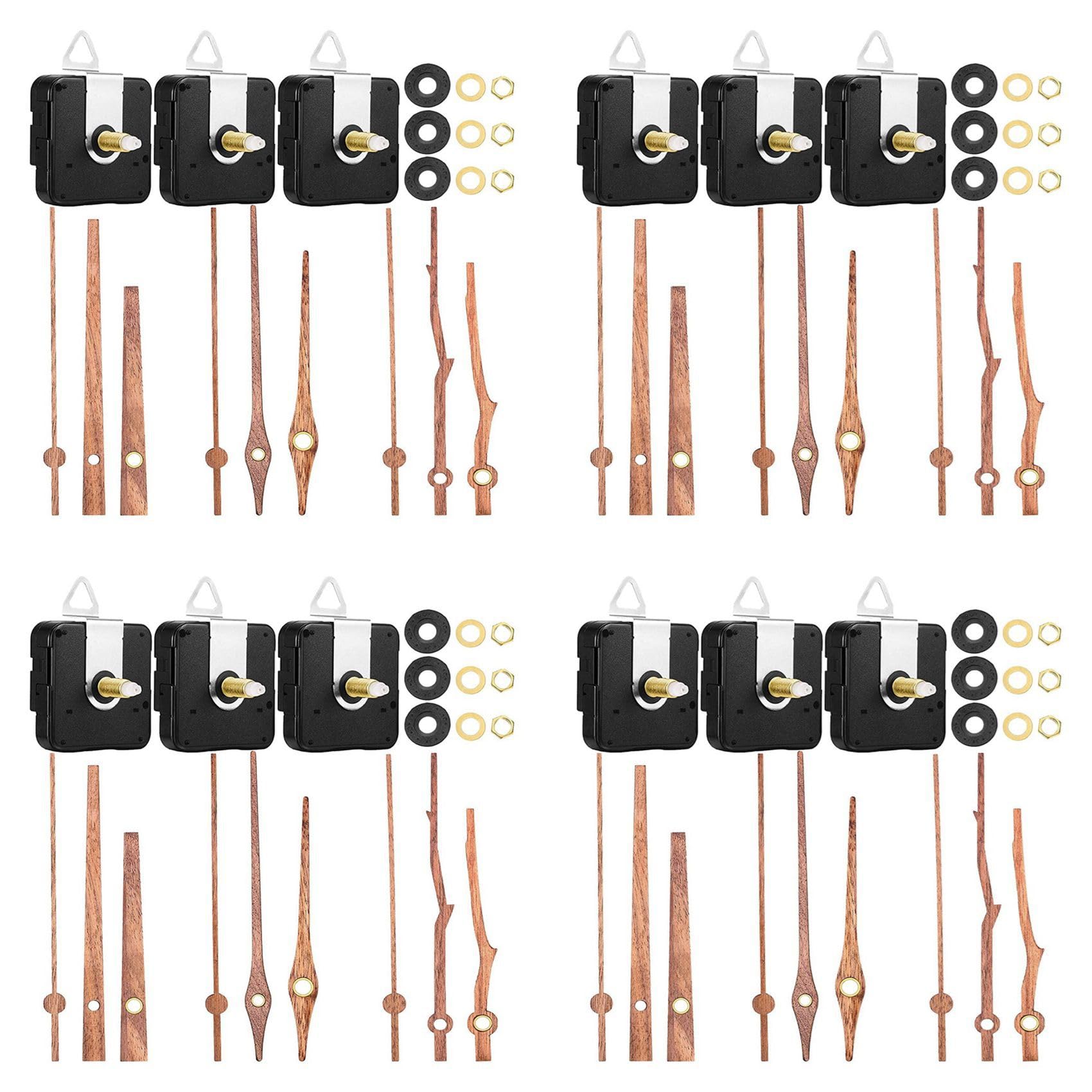 Vjsujehgy 12 Pcs Quartz Clock Movement Mechanism Parts with 3 Types of Walnut Wood Clock Hands Clock Accessories for Clock Repair