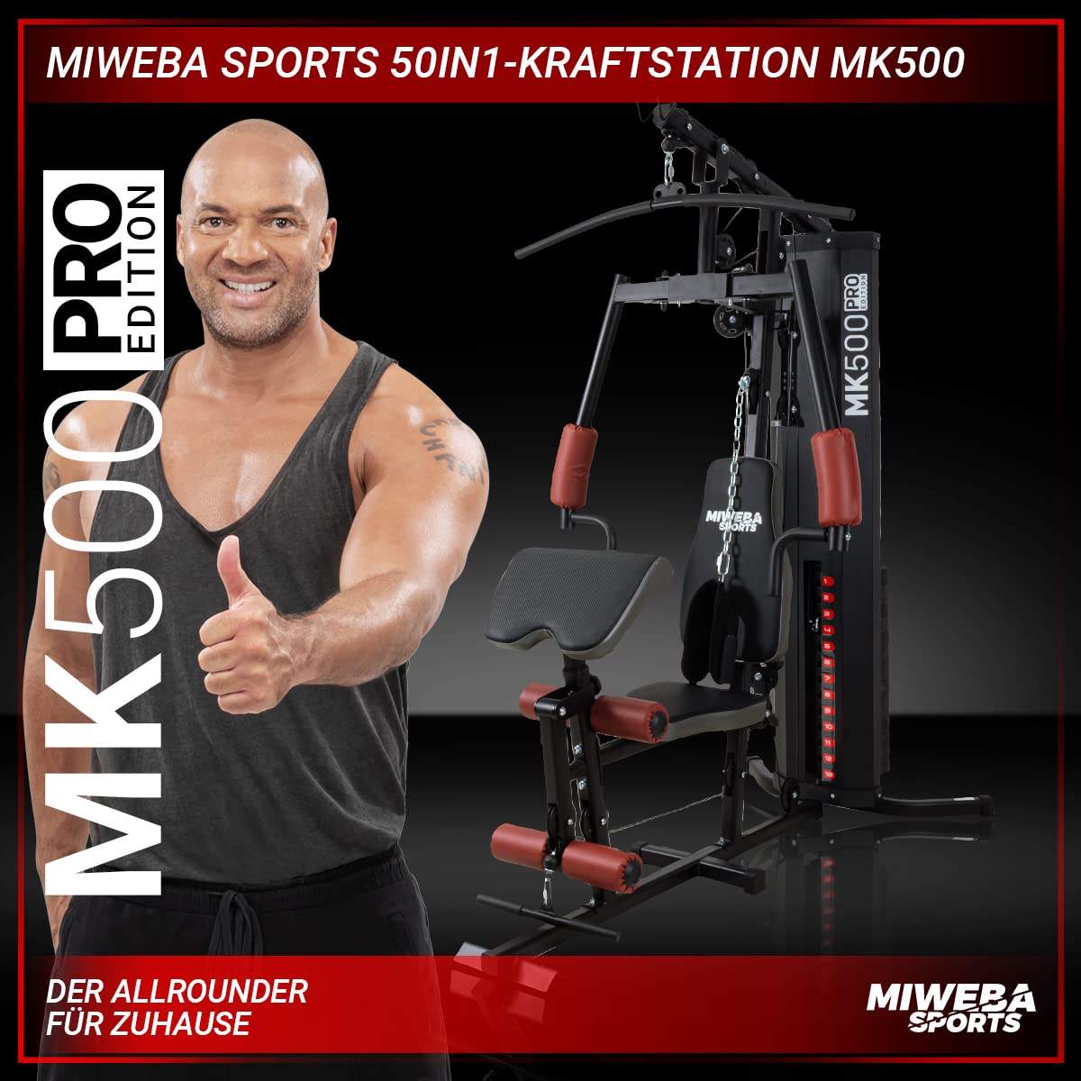Miweba Sports Kraftstation MK500 | 60 kg Gewichte - Fitnessgeräte für Zuhause - Fitness - Heimtrainer - Bauchtrainer - Hometrainer - Butterfly - Bodybuilding - Krafttraining - Homegym - Fitnessstation