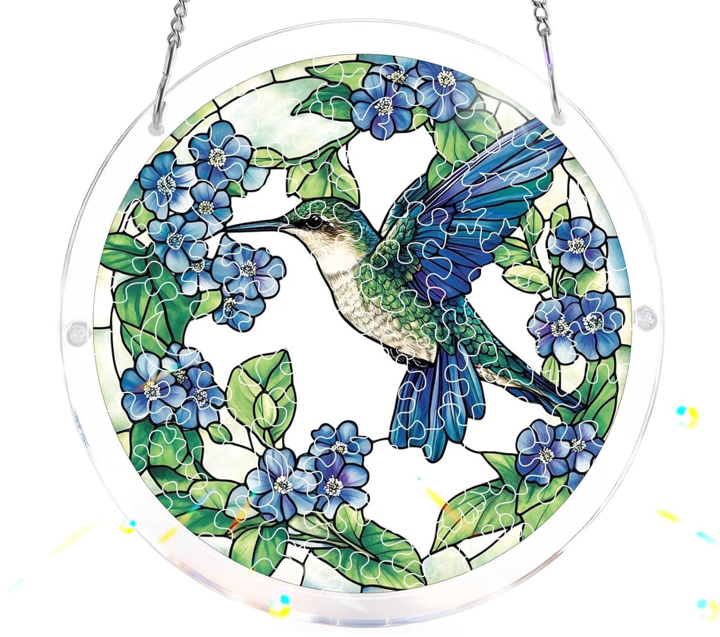 Blue Bird- Acrylic Jigsaw Puzzles Suncatcher, 7.4 Inch Window Hanging Suncatcher Acrylic Puzzle, DIY Home Decor Art Gift