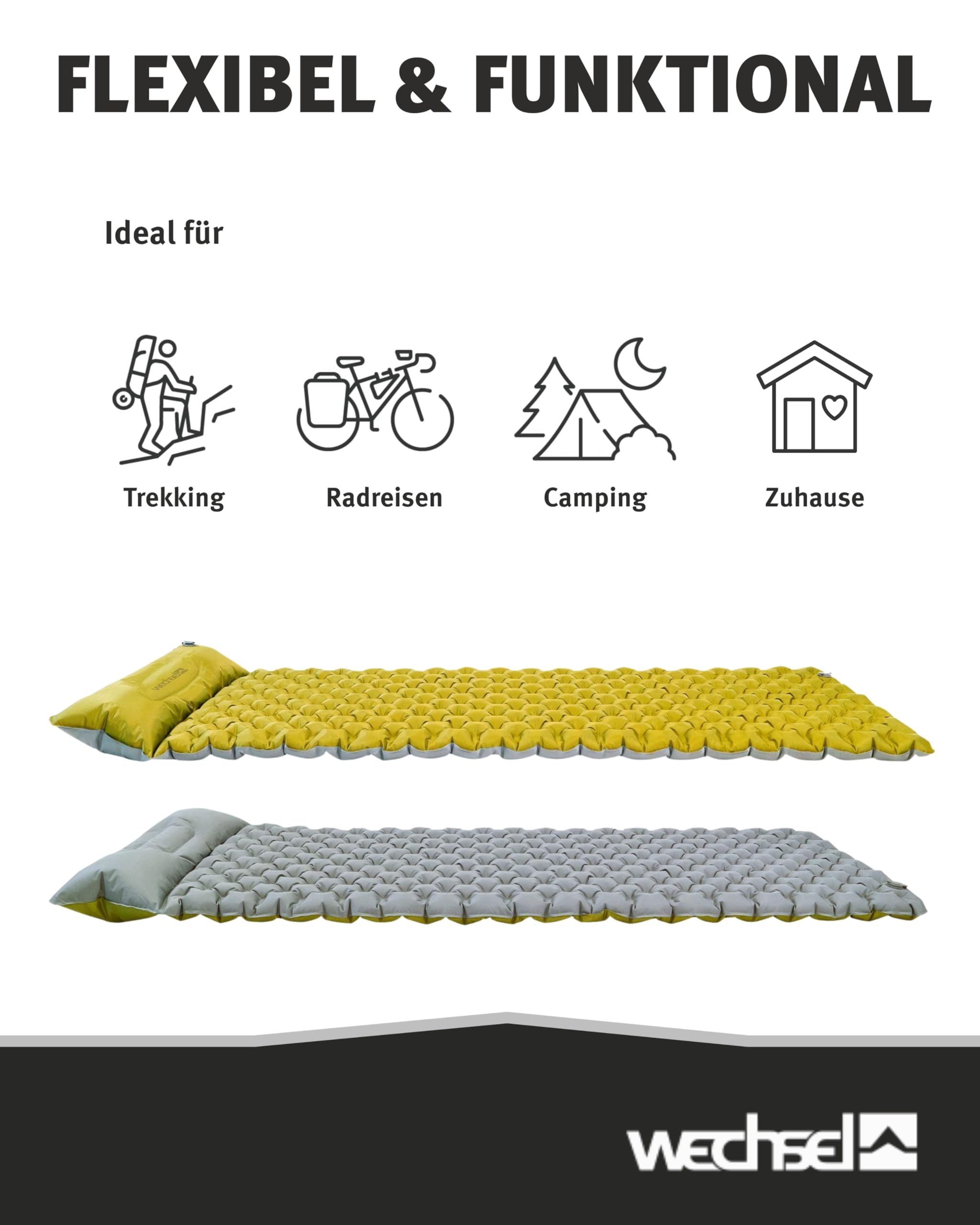 Wechsel Trekking Isomatte Coreo I 195 x 62 x 7,5 cm I Thermomatte mit doppeltem Luftkammersystem I wärmeisolierende Campingmatte I Luftmatratze für Camping, Radreisen, Bushcraft & Trekking