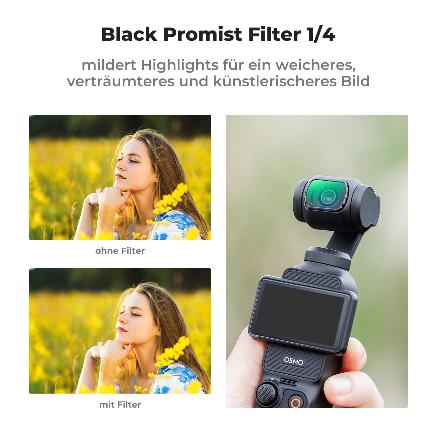 K&F CONCEPT FSD05 Filterset kompatibel mit DJI OSMO Pocket 4/3, CPL Filter,ND2-32 ND Filter, magnetisches Black-Mist 1/4 Filter, Osmo Pocket 3 Zubehör, Osmo Pocket 4 Zubehör(Aluminiumrahmen)