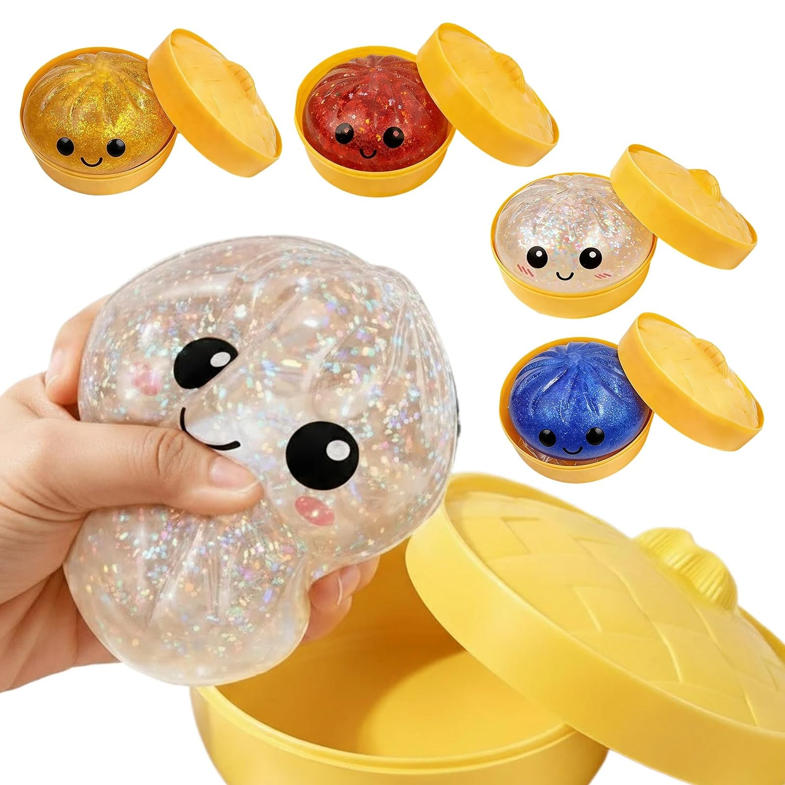 JOJOHOMY Dumpling Squishies Glitter Squishies Dumpling Toy, Low Rising Sensory Fidget Toy for Anxiety Relief for Kids and Adults (4 Pack) â image 1