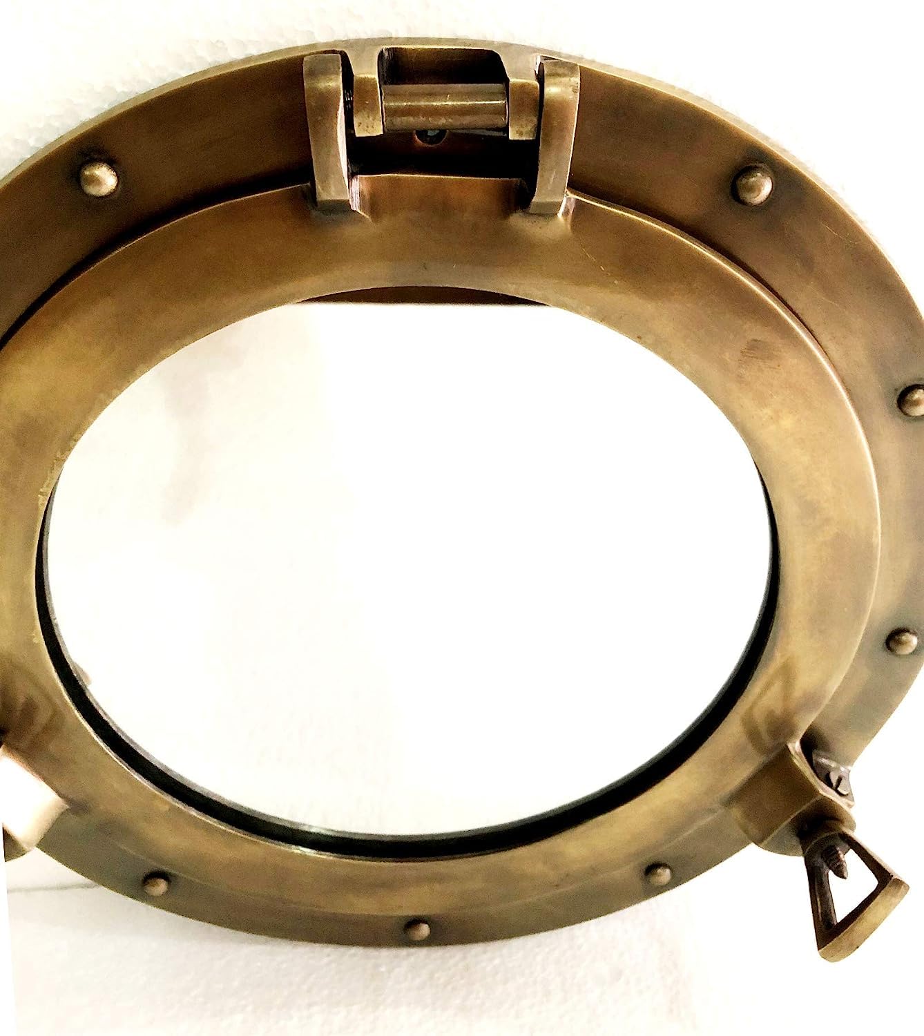 Miroir rond pour fenêtre de bateau Finition marron antique 30,5 cm