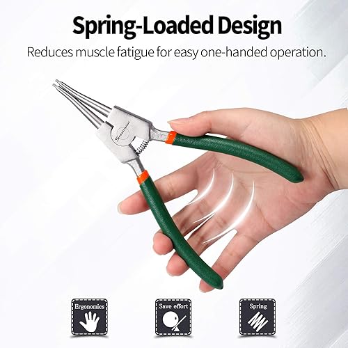 Miniatura 4 de SPEEDWOX Alicates Circlip de 7 pulgadas, alicates externos de anillo de presión, diámetro de punta de 0.07 pulgadas, alicates de anillo de retención