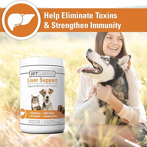Miniatura 3 de Vet Classics Suplemento de salud para mascotas para perros, gatos, funciones hepáticas, vitaminas B, glutatión, cardo mariano, tabletas blandas,