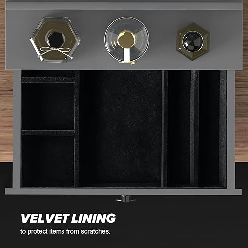 Vista 13 de Organizador de colonia para hombres, organizador de perfumes de madera negra de 4 niveles con cajón de forro de fieltro y compartimento oculto