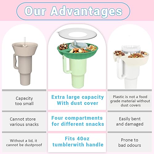 Miniatura 5 de WVNWVN Tazón de aperitivos para taza Stanley, bandeja de silicona para aperitivos con tapa compatible con Stanley Cup de 40 onzas, anillo