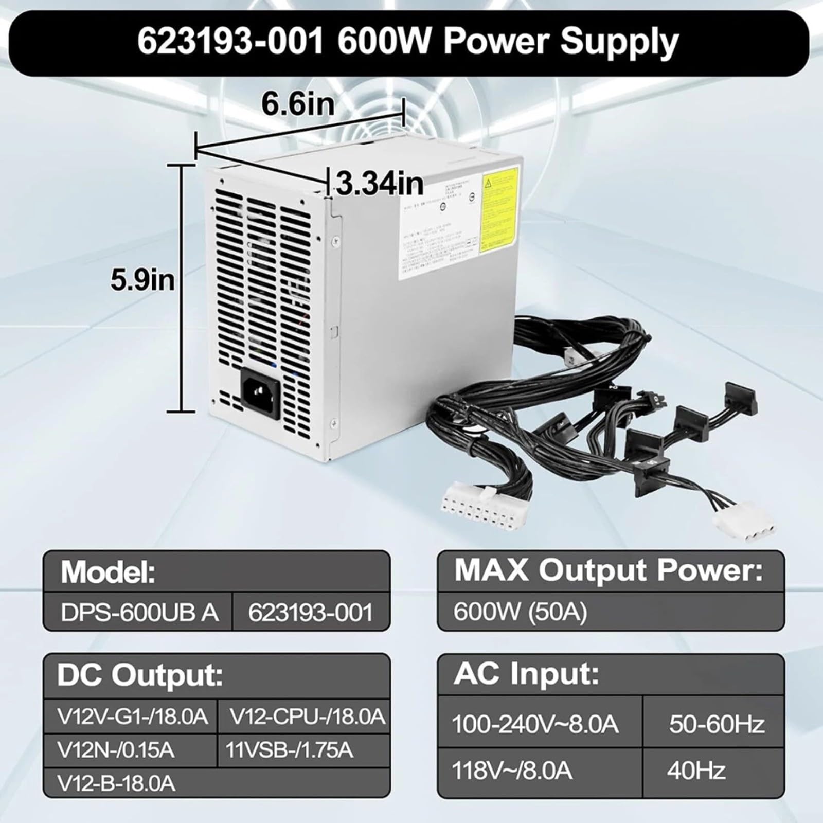 600W Alimentatore per postazione di lavoro DPS-600UB A metallo argento per HP Z420 632911-001 623193-001 632911-003, adatto per studi professionali