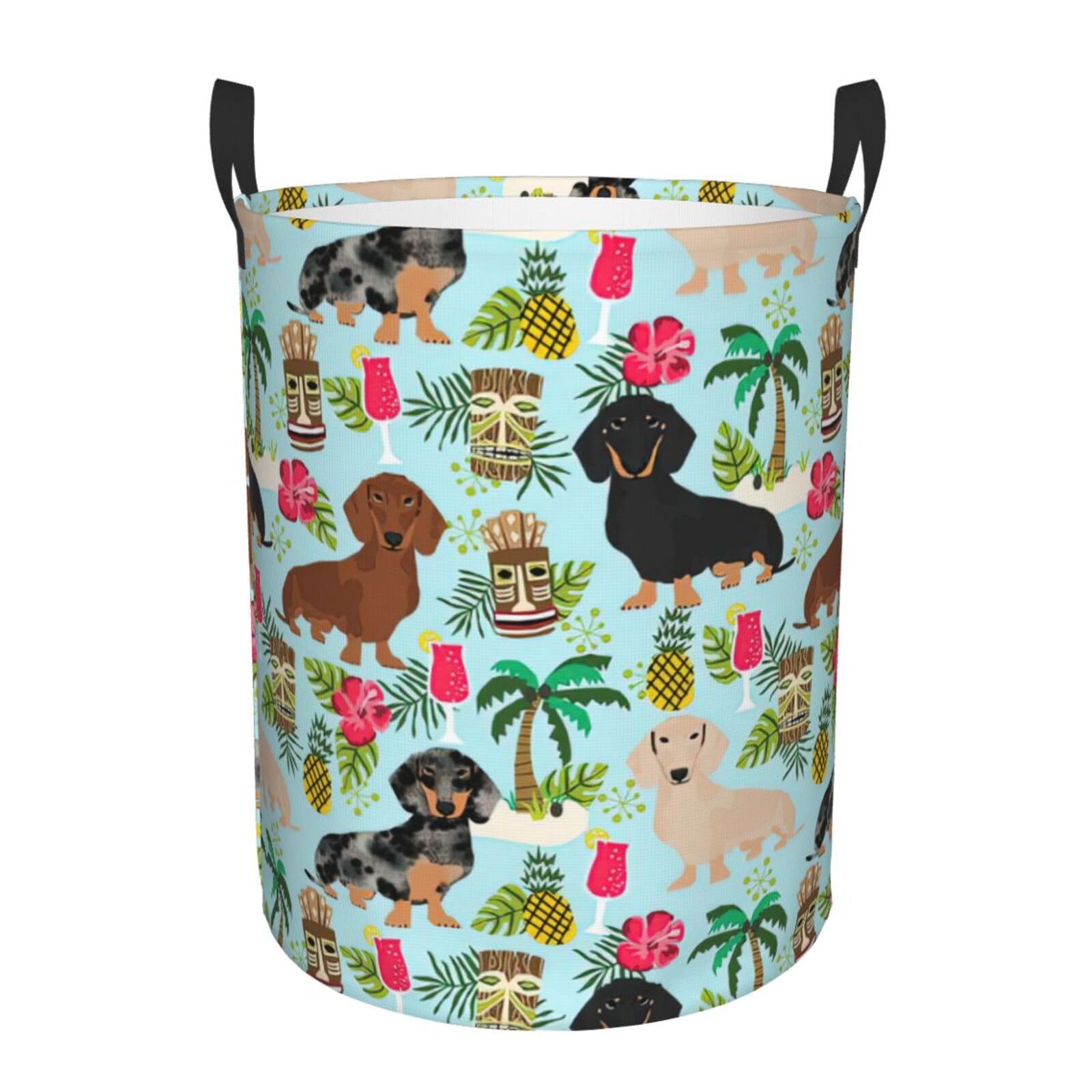 M Collapsible Round Dog Pineapple Print Laundry Hamper