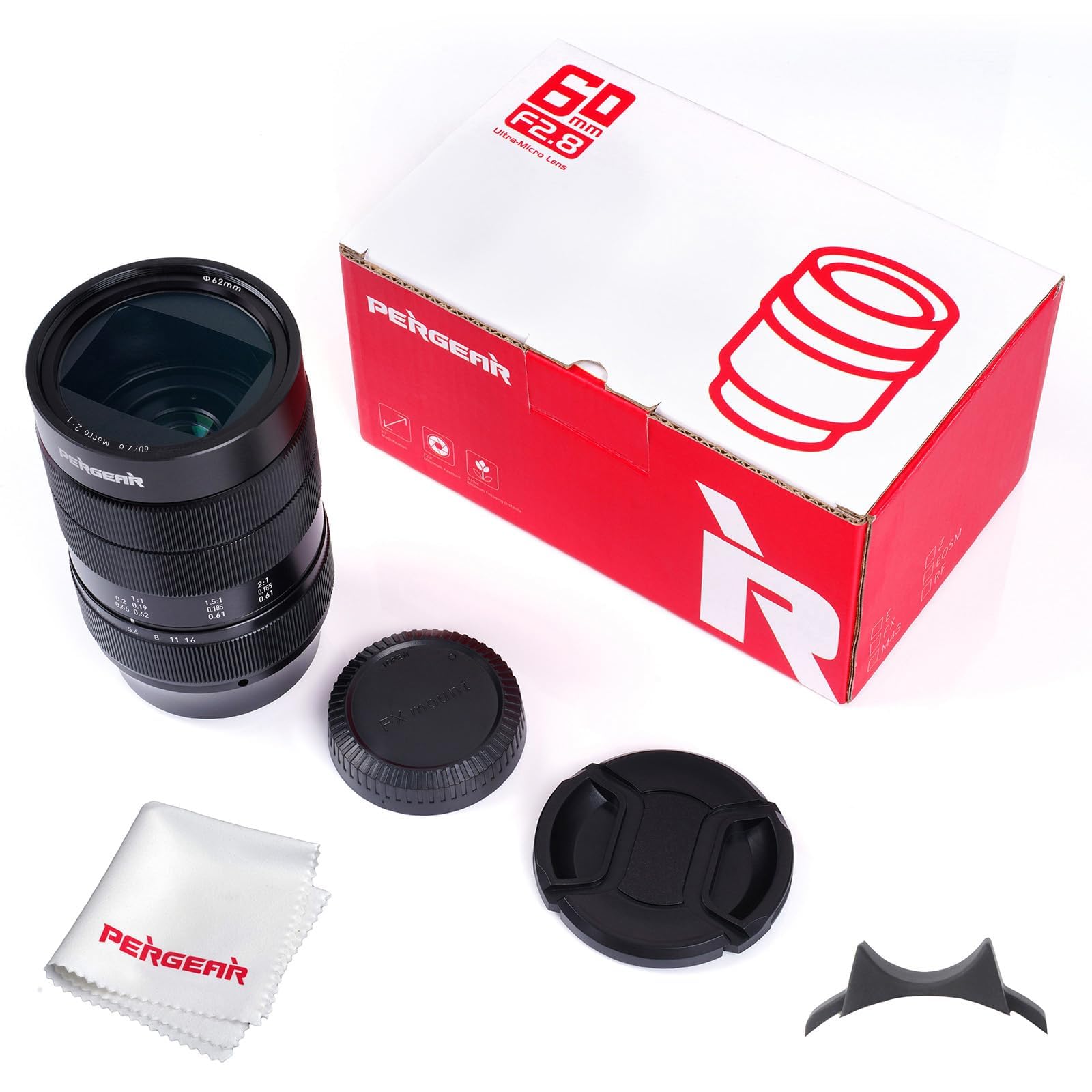 PERGEAR 60mm F2.8 II Vollformat-Makro Objektiv mit 2-facher Vergrößerung für Sony E-Mount, Manueller Fokus und Große Blende, Kompatibel mit spiegellosen Sony E-Mount-Kameras Alpha a7 a7II a7III a7R