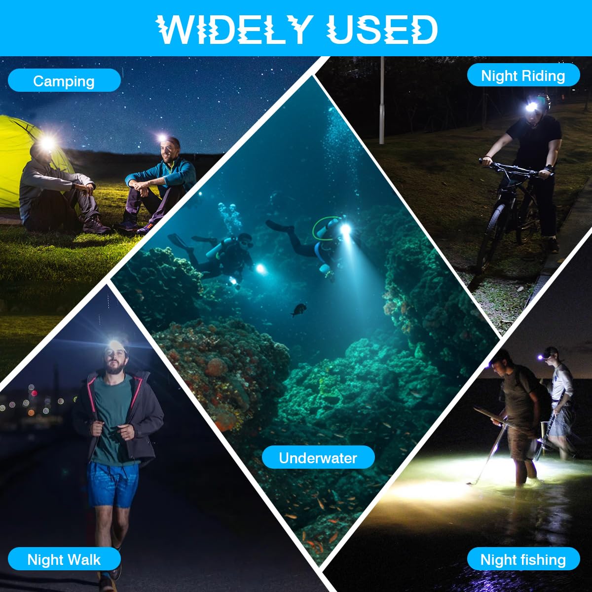 Lampe frontale de plongée super lumineuse 3000 lumens IP68 étanche rechargeable avec 3 modes, parfaite pour la plongée sous-marine, la plongée nocturne et l'exploration sous-marine