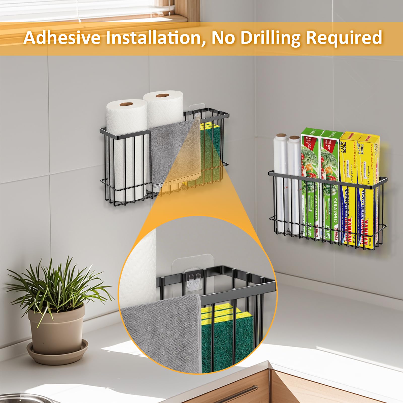 2 Scatole Archiviazione Autoadesive Da Parete - Per Cucina, Bagno O Frigorifero, Porta Oggetti - Foto 6